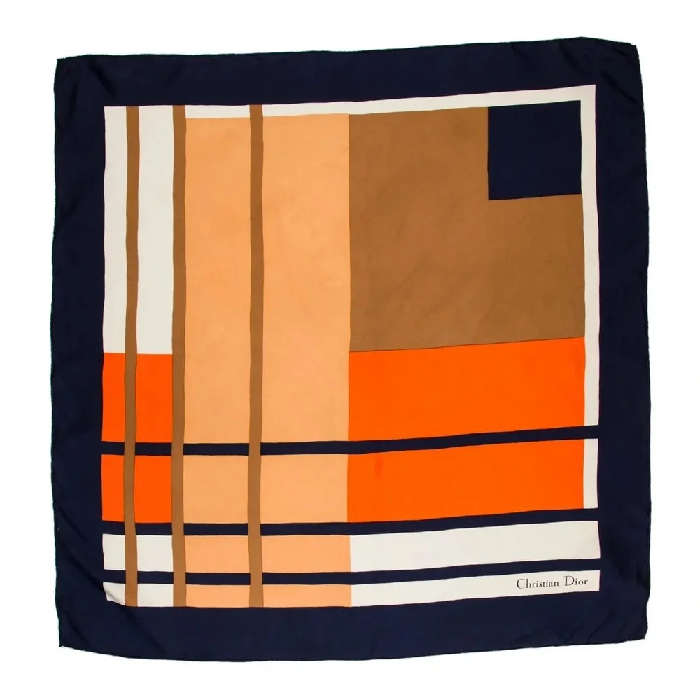 Dior Geometric Orange and Navy Scarf